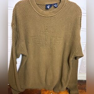 Dockers Textured Knit Sweater in Brown Green 100% Cotton M